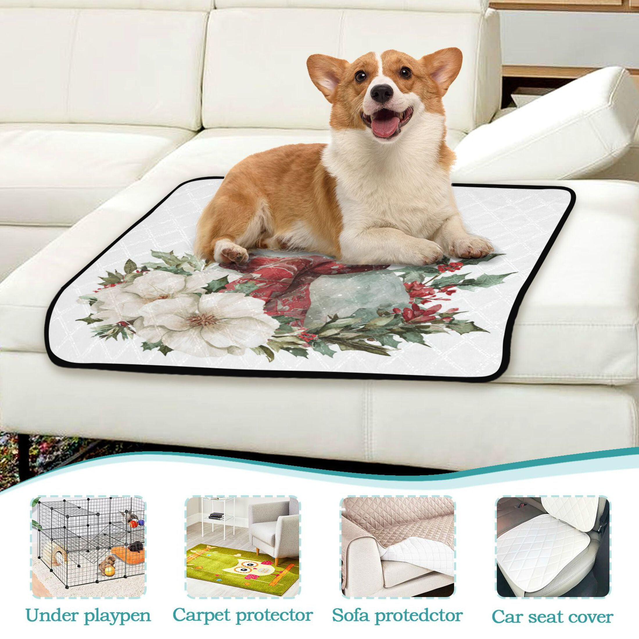 Qxltty Winter Snowman Cat litter Pads Pet Set of 2 Diaper Mats Center Anti-leakage Layer Absorbent Soft and Comfortable