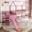Pink + Metal + Twin, variant on Twin Metal House Bunk Bed with Storage Stairs, Slide and Full Safety Guardrails, Heavy Duty Metal Frame Playhouse Bunk Bed,Black