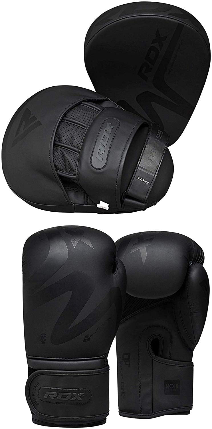 RDX Boxing Pads and Gloves Set, Convex Skin Leather Hook and Jab Target Focus Mitts Black 16oz