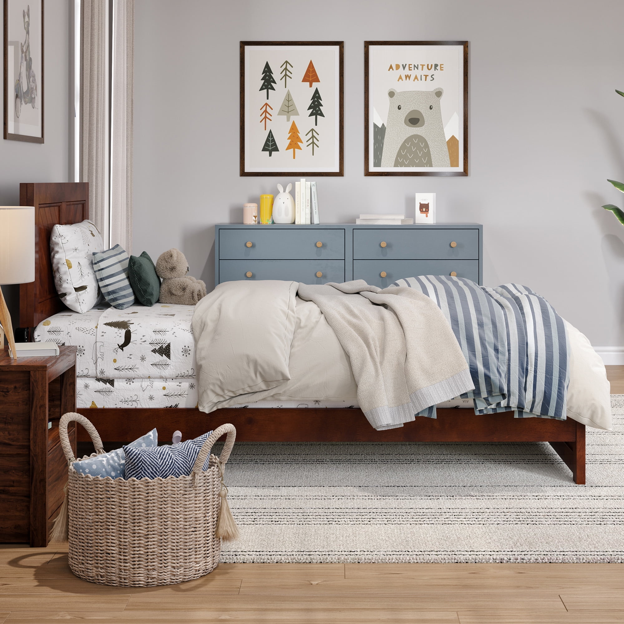 AFI Canyon Walnut Solid Wood Foundation Bed Frame with Matching Footboard, Twin