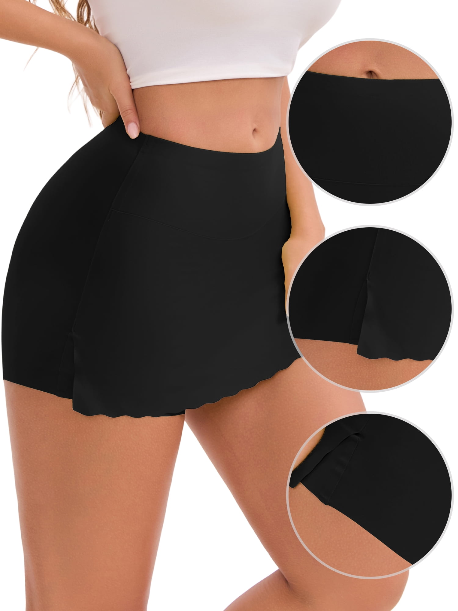 DARING DIVA Women's Seamless Half Slip Shapewear for Dress Skirt and Shorts XL Black