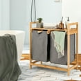 thumbnail image 4 of Gymax Bamboo Laundry Hamper w/Dual Compartments Laundry Sorter w/Sliding Bags & Shelf, 4 of 10