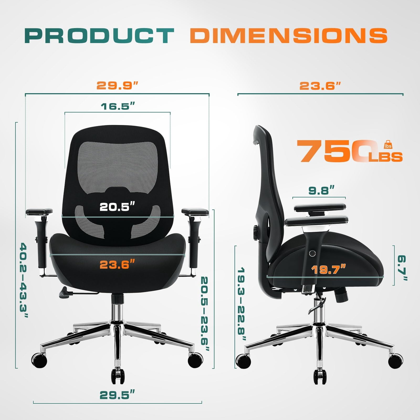 Big and Tall Office Chair, Wide Seat Ergonomic Mesh Desk Chair with 4D Adjustable Armrests, Lumbar Support, Heavy Duty Computer Chair for Adults, 750 lbs Capacity