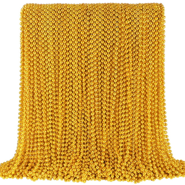 Collar SHAOQINLIN, 144 unidades, 84 cm, cuentas doradas de Mardi Gras
