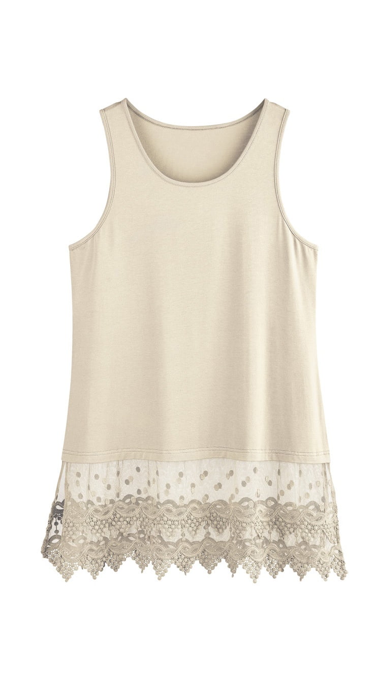 Women's Lace Trim Layering Tunic Tank Top Extends Shirt Blouse Length