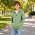 thumbnail image 3 of Hoodie For Boys Waffle Knit Quarter Zip Long Sleeve Hooded Sweatshirt With Pocket Kids Boy Fall Pullovers Teens Preppy Clothes Green Size 10-12 Years, 3 of 8