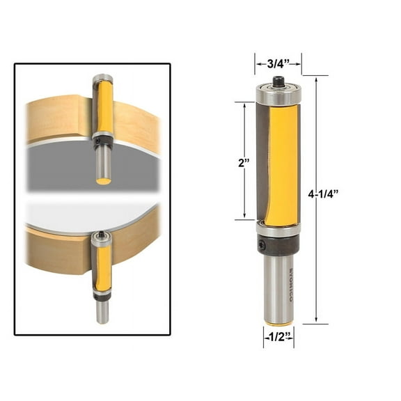 Yonico Flush Trim Router Bit - 2" Long Cutter - Top and Bottom Bearing - 14134