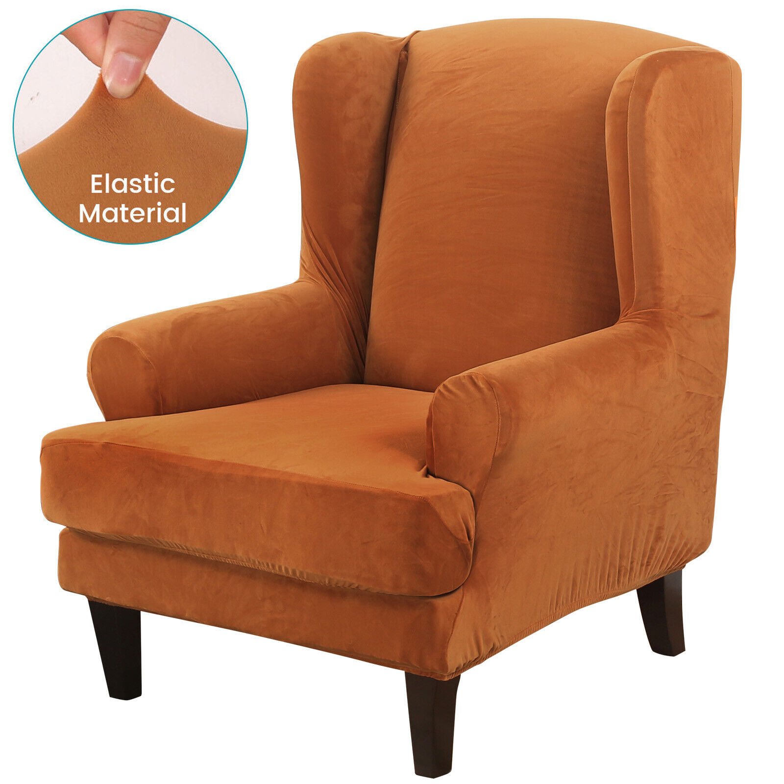 TOPCHANCES 2Piece Stretch Velvet Fabric Wing Chair Cover Wingback