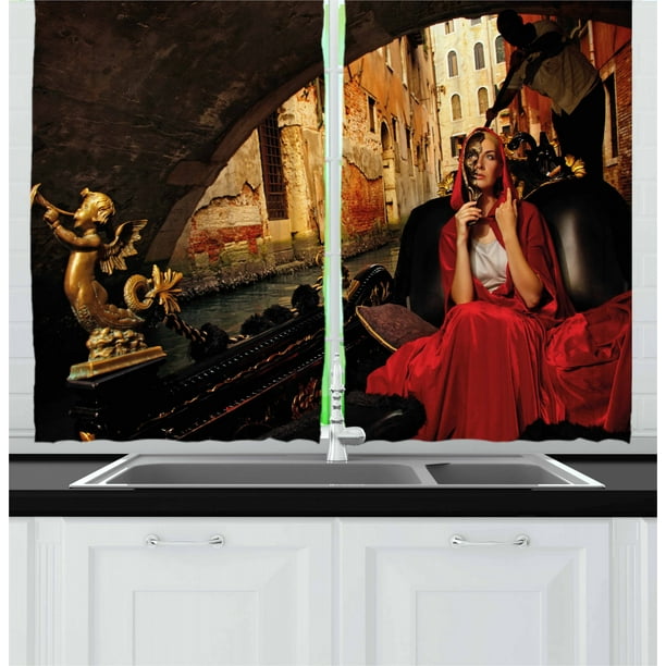 Venice Curtains 2 Panels Set, Young Woman with a Red Cloak ...