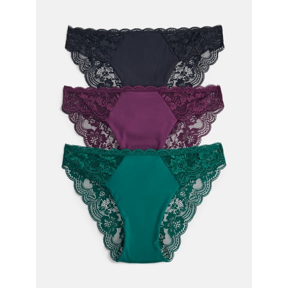 Joyspun Women's Microfiber and Lace Cheeky Panties, 3-pack, Sizes to 3XL