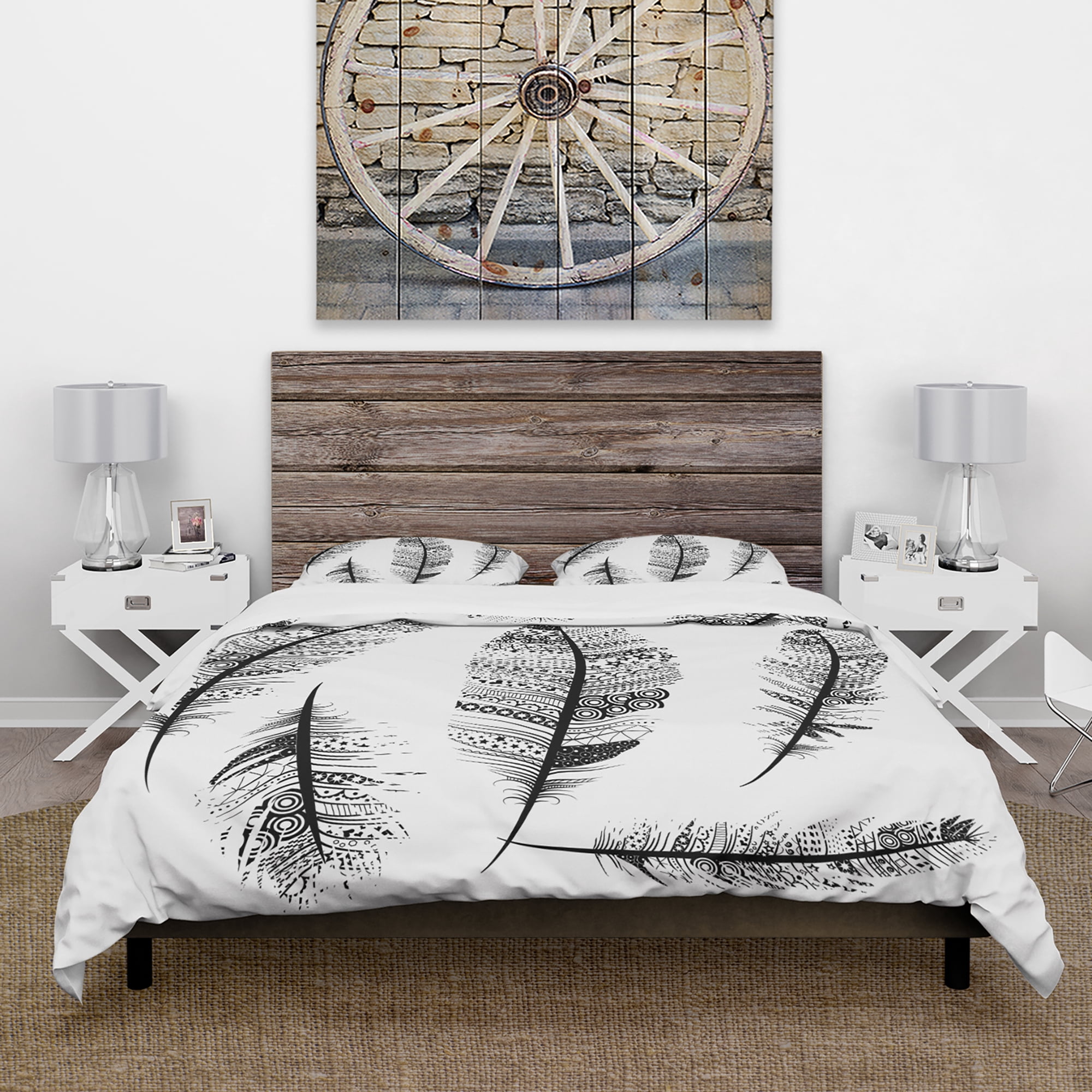 Designart 'Vintage Feathers with tribal patterns' Vintage Duvet Cover Set