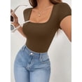 thumbnail image 6 of MOYIKO Square Neck Tops for Women Short Sleeve Bodysuit for Women Fitted Tight Tops, 6 of 8