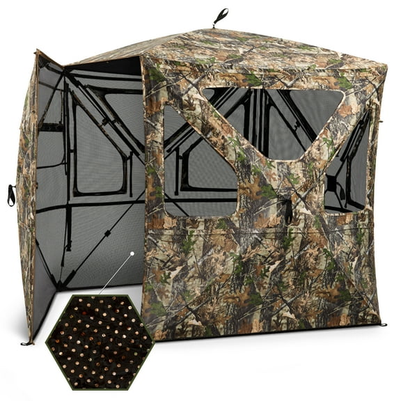 TIDEWE See-Through 360°Hunting Blind with Silent Swing Door and Detachable Blackout Panel for 2-3 People