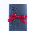 thumbnail image 2 of 10PCS Wedding Invitations Cards with Ribbon, European Style Laser Cut Wedding Invitations Kit Holiday Greeting Card with Blank Cardstock & Hollow Flora Design by Giveme5 (Navy Blue with Ribbon), 2 of 4