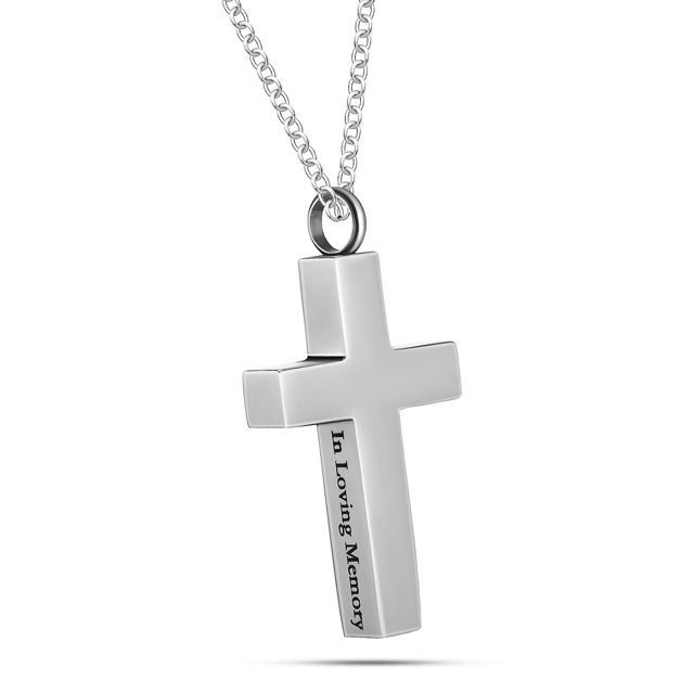 Miangastore Silver Titanium Steel Cremation Cross Necklace for Ashes with Unique Design and Ample Storage 18 inch