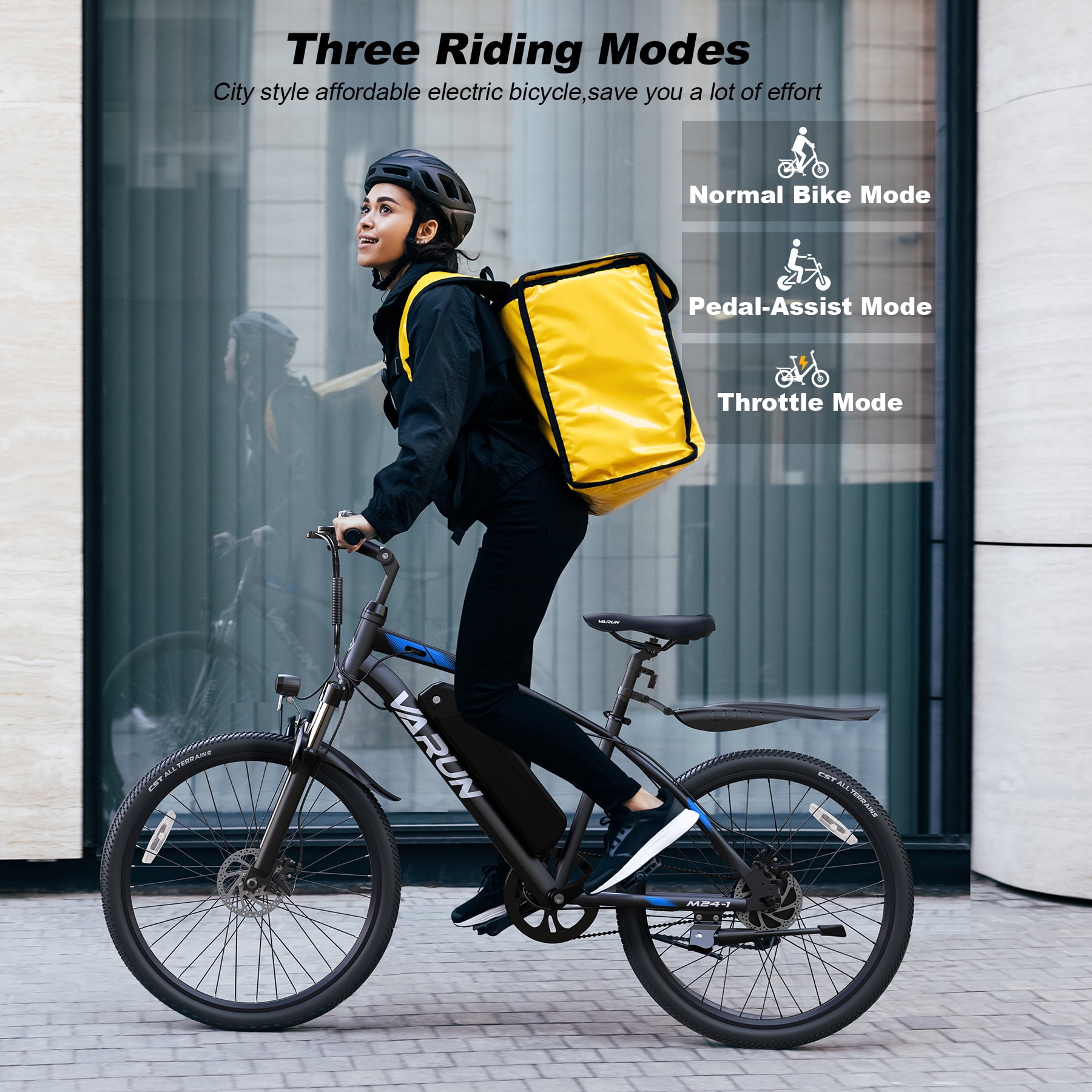 Varun Electric Bike for Adults, 24'' 500W Peak Ebike, Up to 35 Miles 20MPH Electric Mountain Bike with 36V 7.8AH Removable Battery, Fenders, Front Fork Suspension