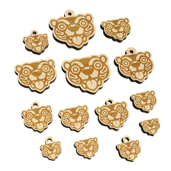 Wild Tribal Bear Face Wood Mini Charms Shapes DIY Craft Jewelry - With Hole - 14mm (26pcs)
