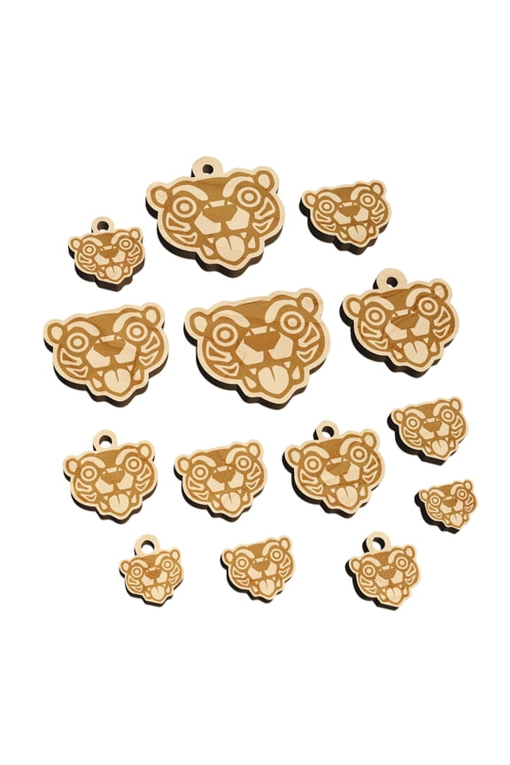 Wild Tribal Bear Face Wood Mini Charms Shapes DIY Craft Jewelry - No Hole - 20mm (15pcs)