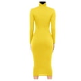 thumbnail image 3 of YWDJ Long Fall Dresses for Women 2022 Women Fashion Slim High Neck Long Dress Long Sleeve Pure Color Dress Yellow XS, 3 of 8