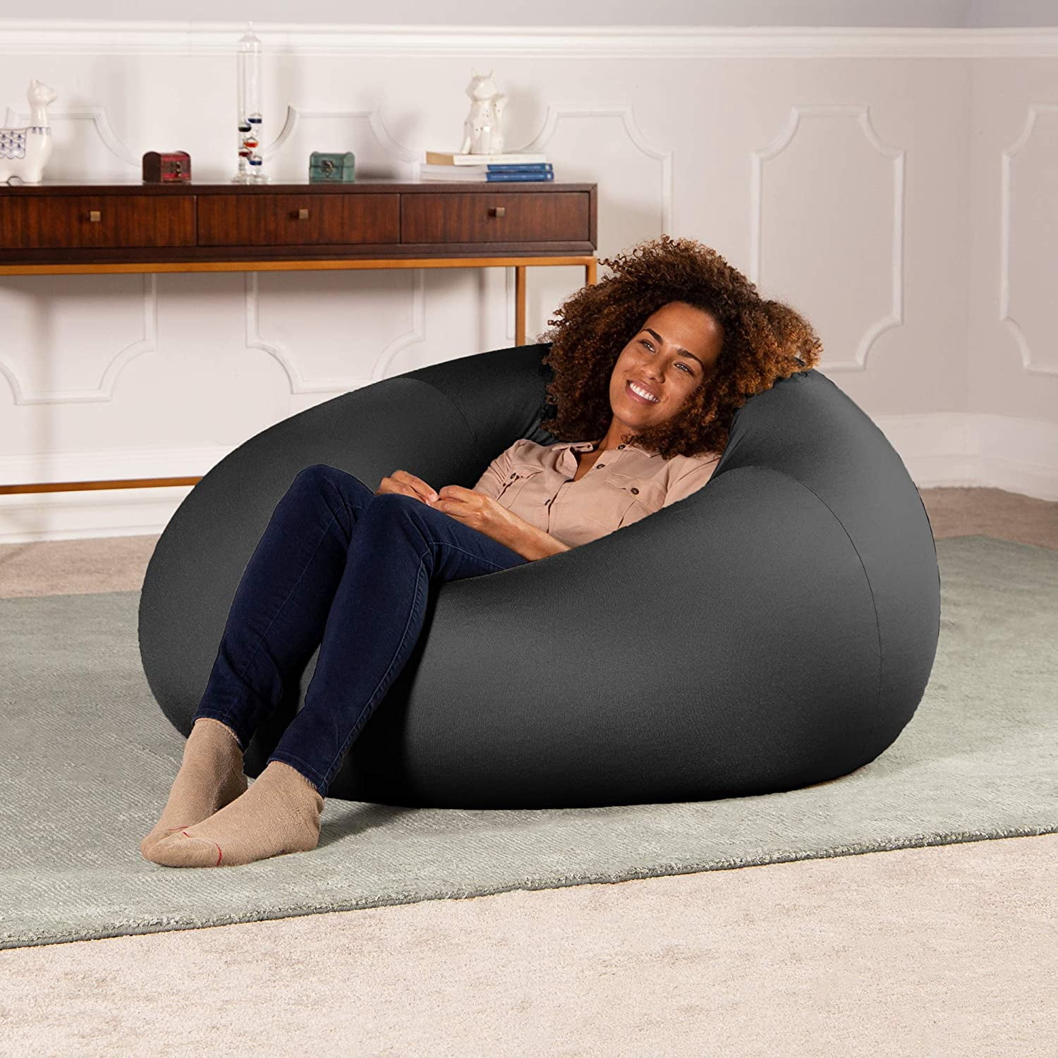 Jaxx Nimbus Spandex Bean Bag Chair for Adults-Furniture for Rec, Family Rooms and More, Large, Black