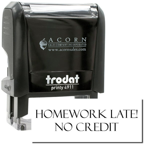 Self-Inking Homework Late No Credit Stamp, Trodat Printy 4911, Press and Print Stamping, Impression Size 5/8" x 1-1/2", Up to 10,000 Impressions - Black Ink