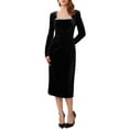 thumbnail image 2 of INSPIRE CHIC Women's Velvet Ruched Dress Square Neck Long Sleeve Formal Evening Cocktail Midi Dresses S Black, 2 of 6