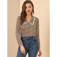 thumbnail image 2 of Blusa de manga larga con cuello en V floral vintage Allegra K marrón S, 2 of 6