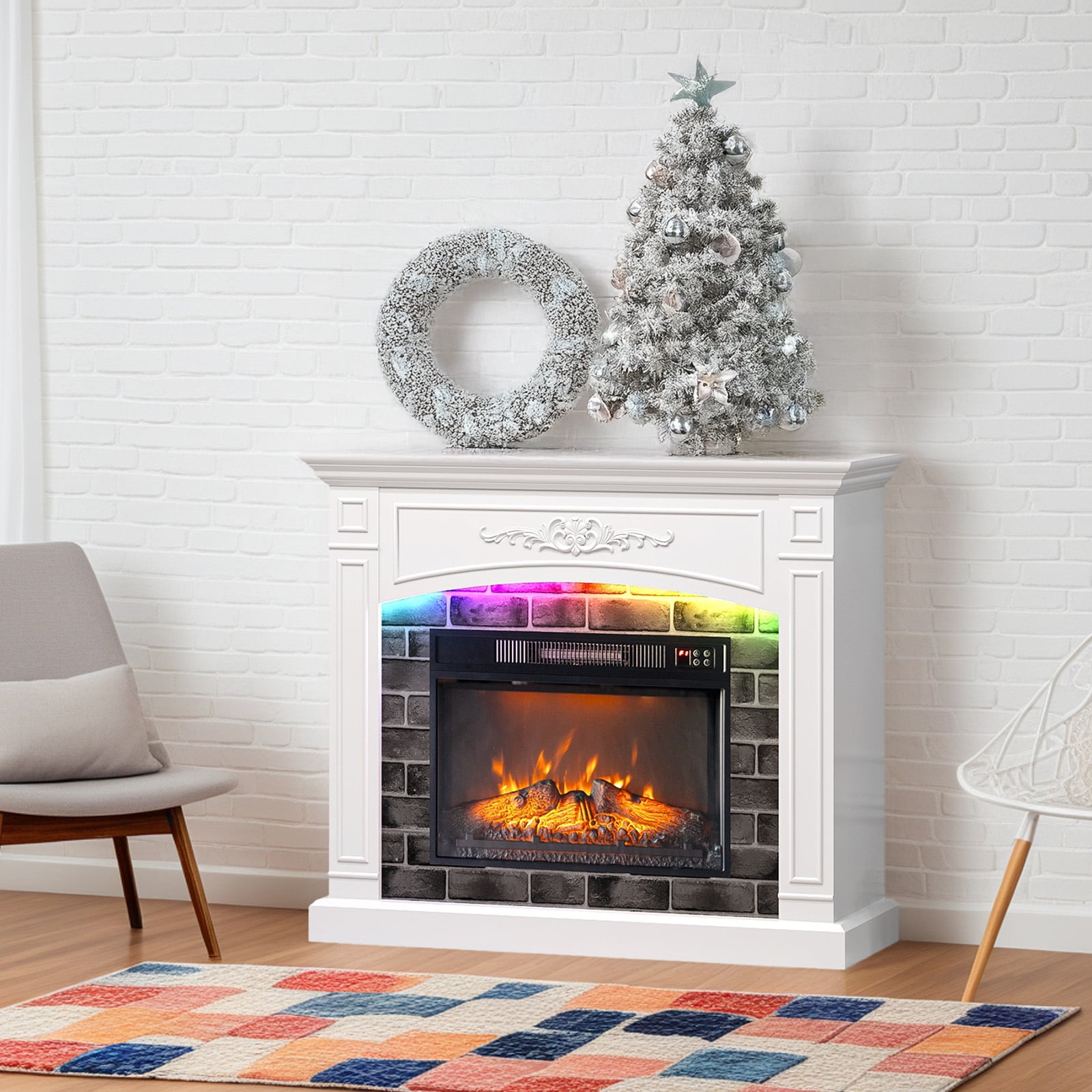 Zimtown Fireplace Entertainment Center with Electric Heater, 43inches Stand for 40/45/50" TVs, White