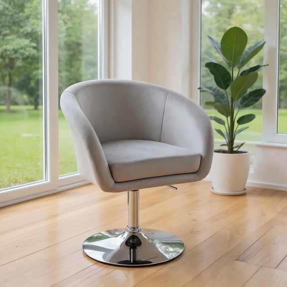 Yardi Yard 360 Degree Swivel Makeup Stool Accent Chair with Round Back and Metal Base-Gray, Vanity Chair for Bedroom Desk