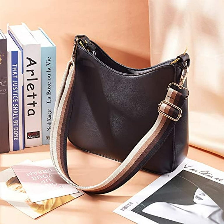 3.8cm Adjustable Brown Leather Purse Strap, Black Shoulder Handbag