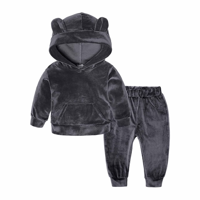 EGNMCR Ensemble Débardeur Col Rond Hiver Filles Pull à Capuche en Velours Doré Manches Longues Pantalon Décontracté Ensemble Fille
