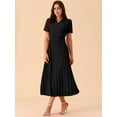 thumbnail image 2 of DARING DIVA Short Sleeve Wrap V Neck Flowy Pleated Midi Dress S Black, 2 of 5