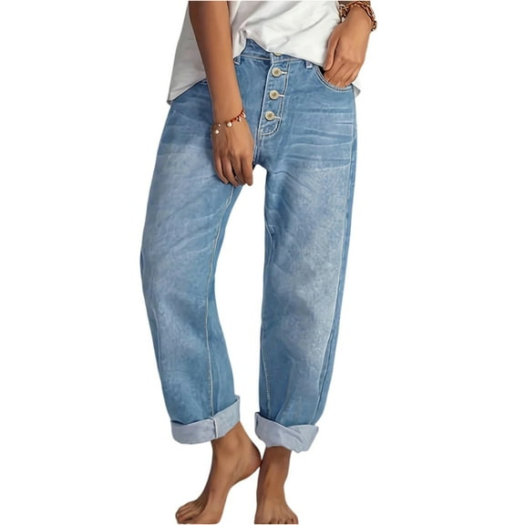 Boyfriend Jeans for Women Trendy Stretchy Baggy Jean Travel Cropped Pants Cowgirl Outfits Y2k Frayed Raw Hem Ripped Distressed Jean Ankle Denim Pants with Pockets High Waisted Straight Leg Jeans