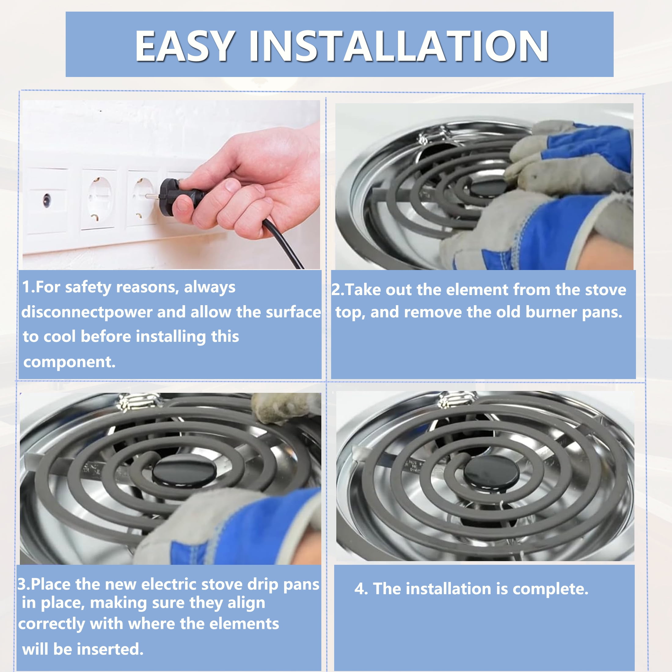 MP21YA 8" Electric Range Burner Element Replacement Set & Drip Pans W102903530 Fit for Whirlpool Amana Maytag Electric Stove Burner Element