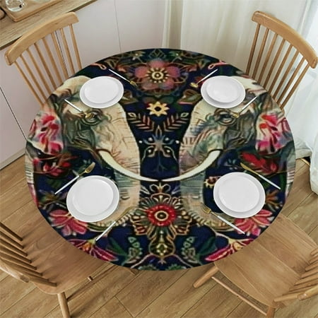 

Patifu Elephants Painting Arts Round Tablecloth Stain-Resistant Washable for Indoor Outdoor Restaurants Weddings Parties Home Kitchen Decoration 42 -46