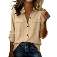 thumbnail image 3 of Feancey Summer Blouses for Women Long Sleeve Button Down Shirts Lightweigt Casual Lapel Collared Casual Tops Solid Color Office Work Shirt with Pockets Feancey Khaki M, 3 of 10
