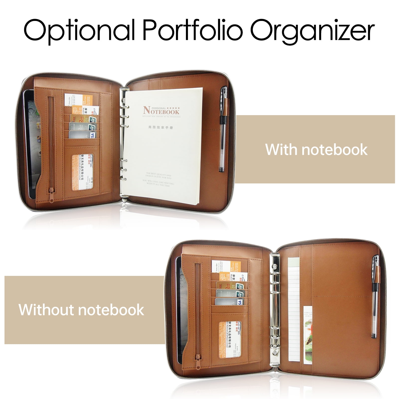 Leather Binder Portfolio Notebook Zippered Folio Business Interview  Organizer US