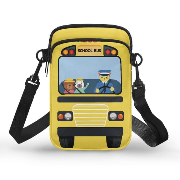 HELLHERO School Bus with Animal Crew Women Adjustable Shoulder Strap Women Shoulder Bag Polyester for Adult