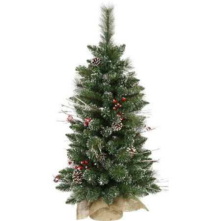 Berry Tree Set - Vickerman 3' Snow Tipped Pine and Berry Artificial Christmas Tree, Unlit