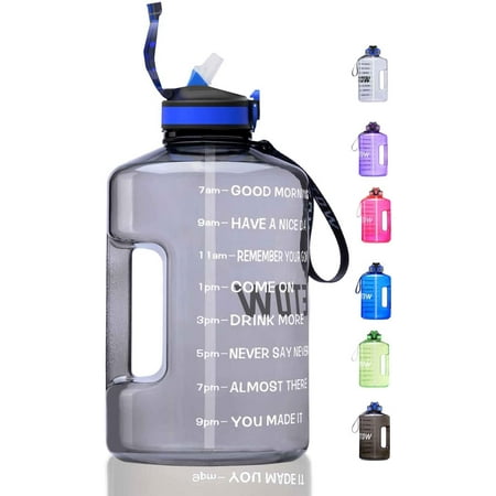 Gallon Water Bottle with Straw and Time Marker, 128OZ/74OZ BPA Free Huge Water Jug with Handle, Leakproof Pop Up Water Container for Daily Water ...