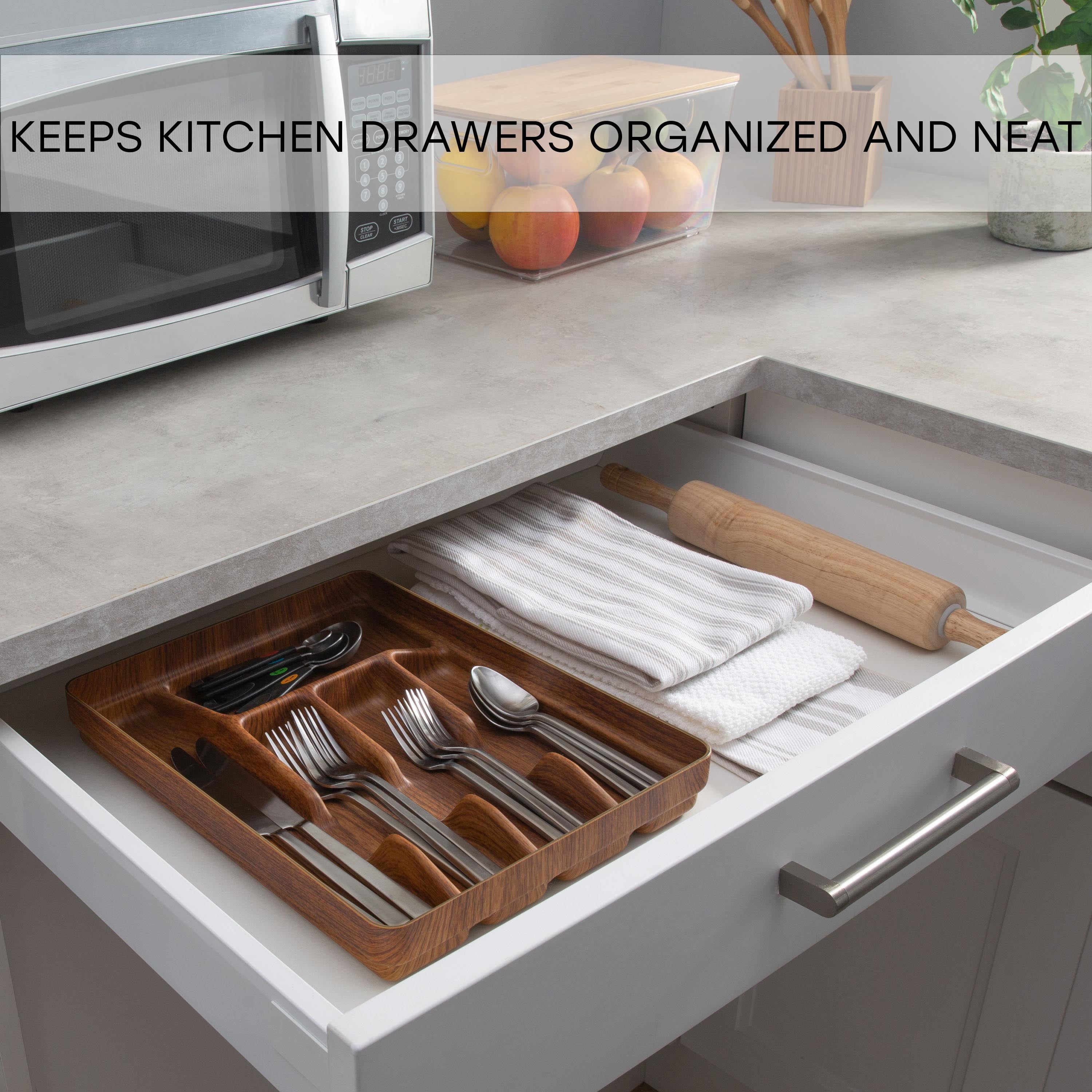 Kitchen Details 5 Compartment Wood Look Cutlery Tray