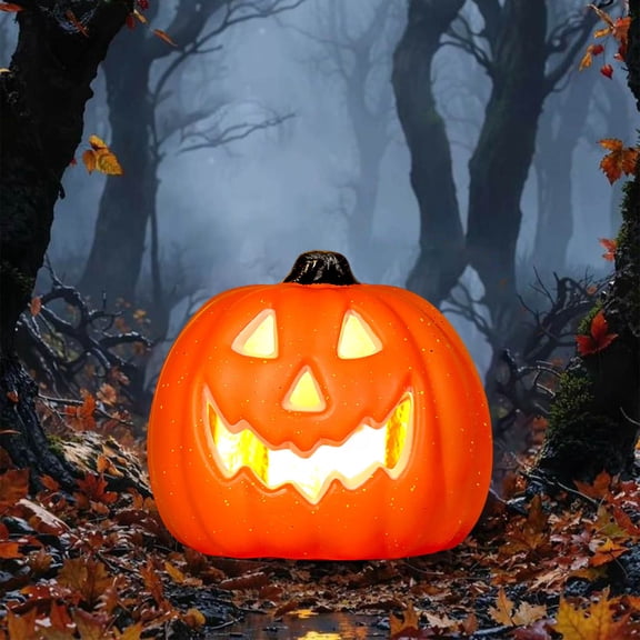 Halloween Blow Mold Pumpkin Lantern Light, Spooky Jack O Lantern Tabletop Ornament, Classic Pumpkin Lamp Prop for Home Bar House Indoor Outdoor Party (Requires 2 AA Batteries), Orange