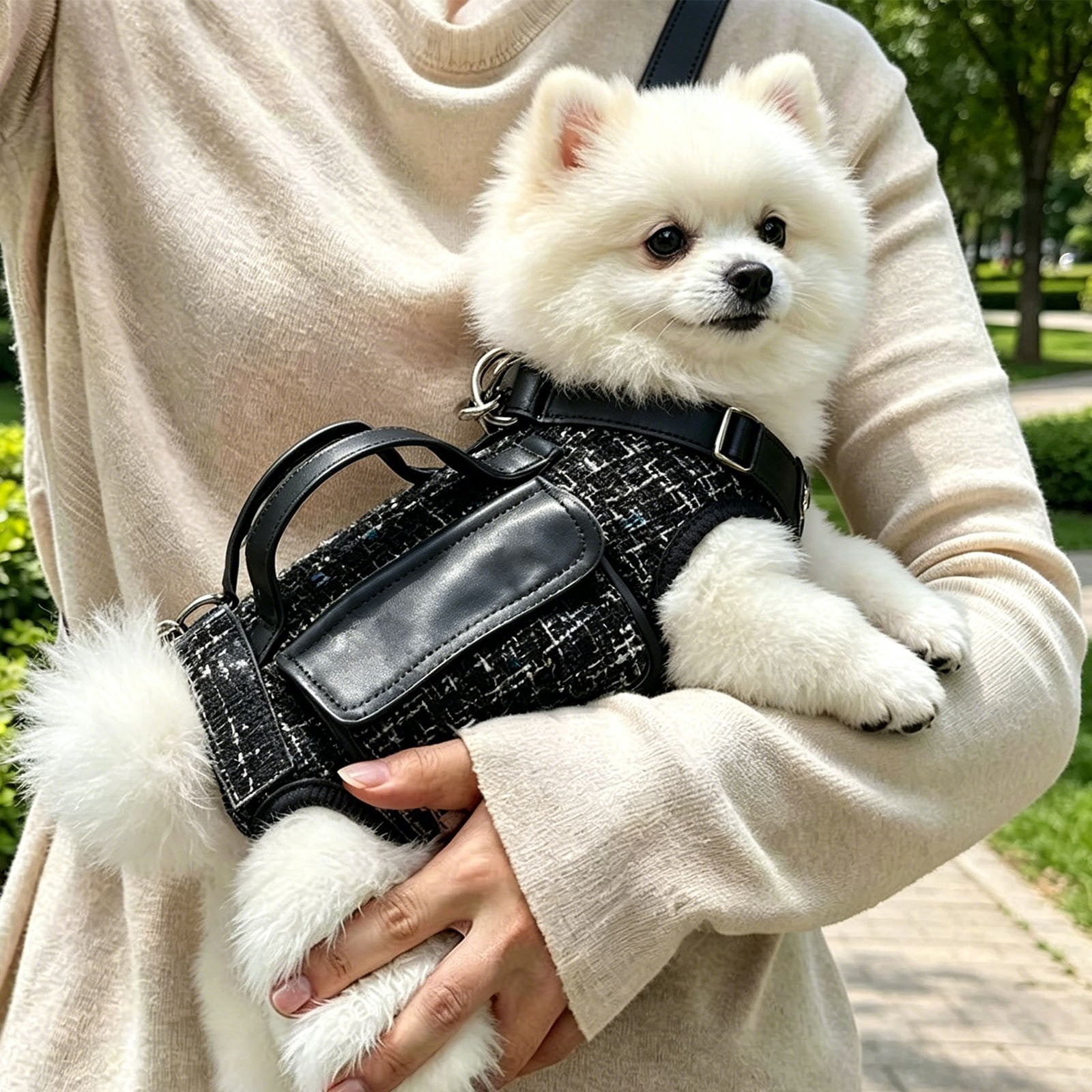 Dog Lift Harness Backpack for Small Dogs Cats, Adjustable Straps Dog Sling Carrier Full Body with Small Side Bag for Hiking, Travel, Outdoor,Black