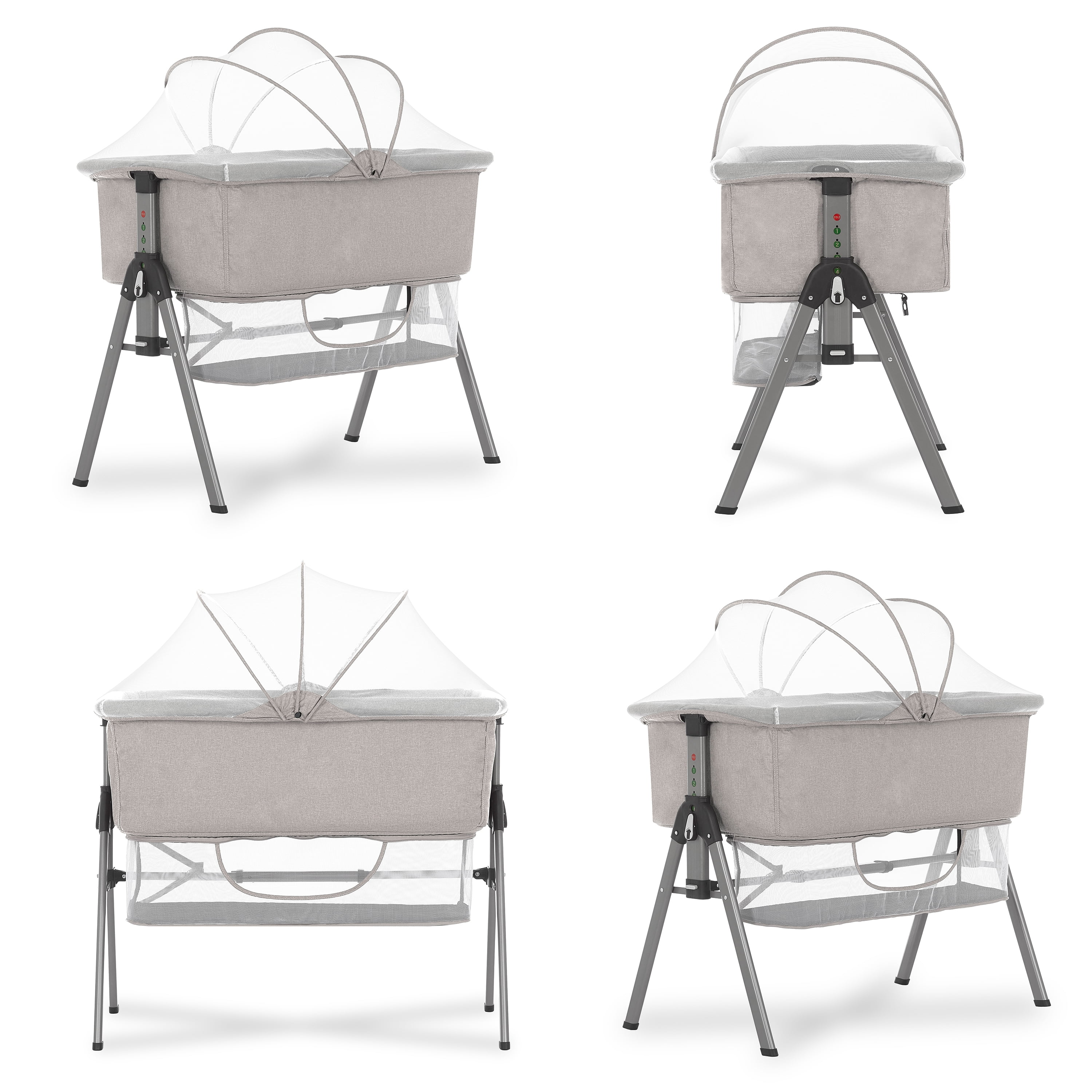 Dream On Me Lotus Bassinet and Bedside Sleeper in Grey, Lightweight, Carry Bag Included