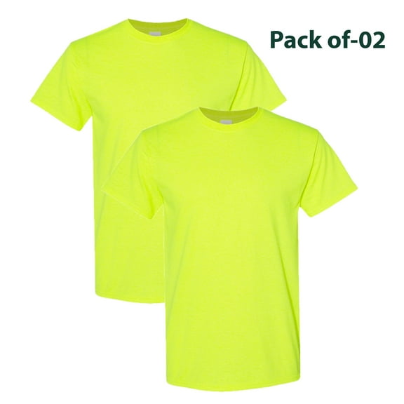 Gildan - High Visibility Men’s Short Sleeve T-Shirt | 5.3 oz, 50/50 Cotton/Polyester Hi Vis T-Shirts, Fire Dept Hi Vis Tee, Pack Of - 2 Safety Tees, Color - Safety Green | Size - S