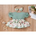 thumbnail image 2 of Bébé Fille Manches Courtes Robe de Body Volants + Bandeau Robes Florales Rompers 2Pcs Ensembles, 2 of 7