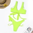 thumbnail image 5 of HAPIMO Women's Bikini Swimsuit Solid Color Beachwear Cross Strap Triangle Swimwear Sets Circle Ring Bandage Bathing Suit Summer Seaside Clothes for Girls Rollbacks Yellow XL, 5 of 7