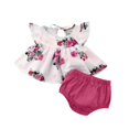 thumbnail image 4 of Birdeem Chemises pour Filles Mignonnes Décontractées Enfants Imprimé Bandage Manches Courtes Col Rond Hauts et Ensembles de Shorts, 4 of 10