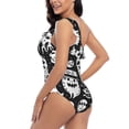 thumbnail image 4 of Sikiie Black White Spooky Ghosts Print Women One Piece Swimsuits Tummy Control One Shoulder Bathing Suits Ruffle Swimwear, From S to XXL-Small, 4 of 6