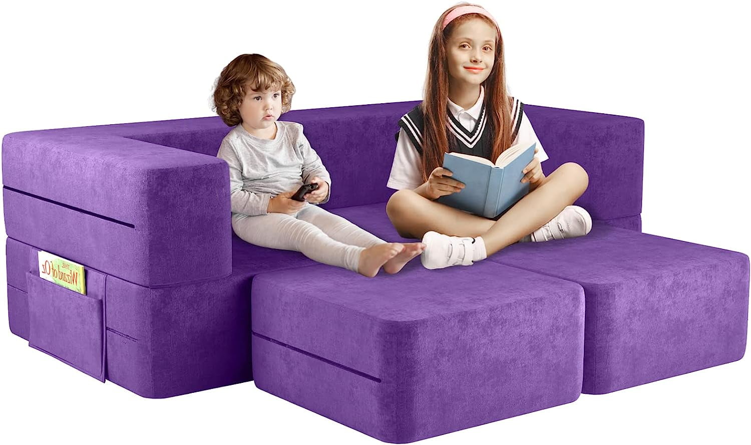 Wanan Kids Couch with Two Ottoman, Toddler Couch Sofa for Kids, Modular